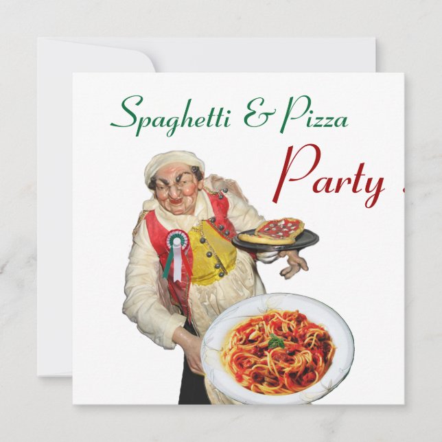 Invitation SPAGHETTI & PIZZA PARTY, CUISINE ITALIENNE rouge b (Devant)