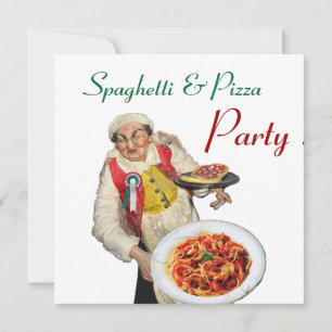 Invitation SPAGHETTI & PIZZA PARTY, CUISINE ITALIENNE rouge b