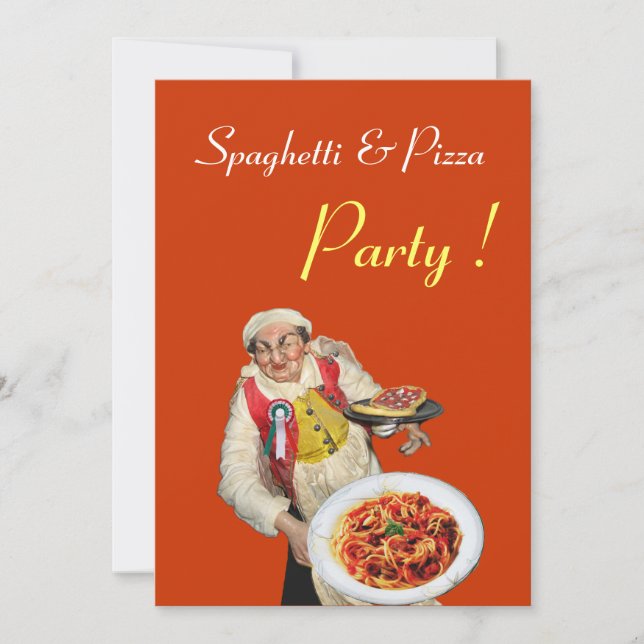 Invitation SPAGHETTI & PIZZA PARTY, RESTAURANT orange noir (Devant)