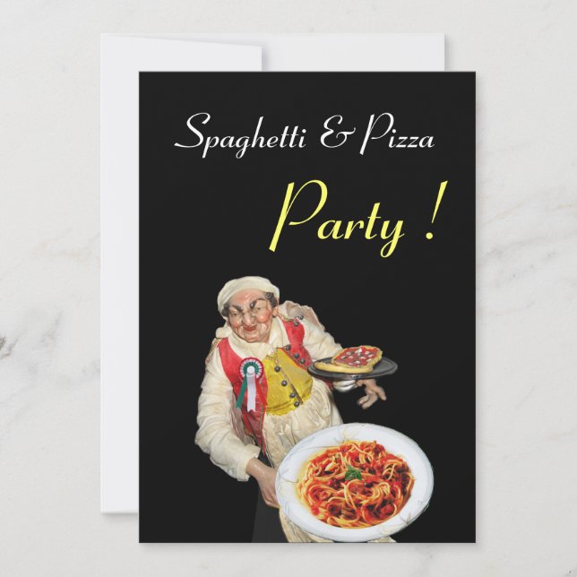 Invitation SPAGHETTI & PIZZA PARTY, RESTAURANT vert noir (Devant)