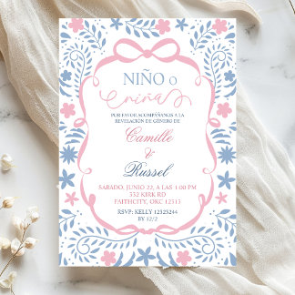 Invitation Spanish Blue Pink Cielito Lindo Gender Reveal