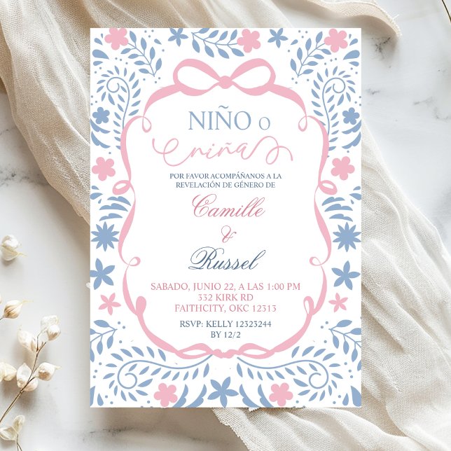 Invitation Spanish Blue Pink Cielito Lindo Gender Reveal (Créateur téléchargé)