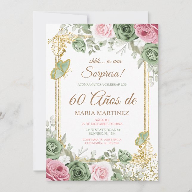 Invitation Spanish Floral Fiesta Sorpresa 60 Años Birthday (Devant)