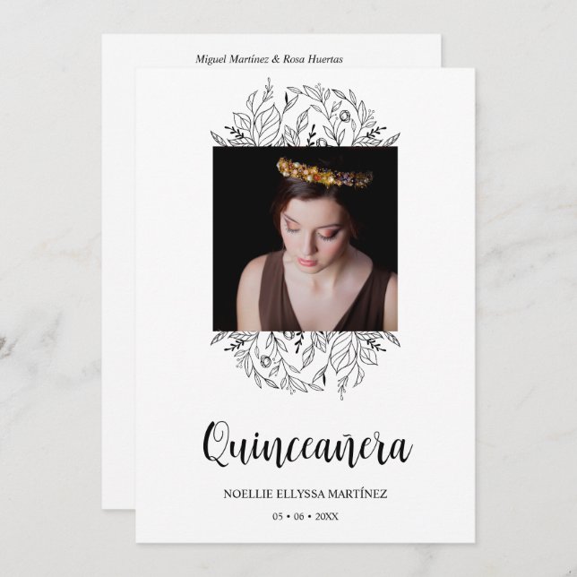 Invitation Spanish Luxury Wildflowers Frame Quinceañera Photo (Devant / Derrière)