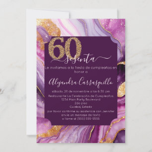 Invitation Spanish Modern Pink Agate 60e fête d'anniversaire