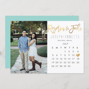Invitation Spanish Photo Save the Date Calendar faux gold
