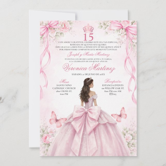 Invitation Spanish Quinceañera Blush Pink 15 Años Princess (Devant)