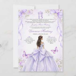 Invitation Spanish Quinceañera Purple Princess Dress 15 Años