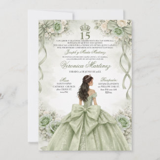 Invitation Spanish Quinceañera Sage Green Princess 15 Años