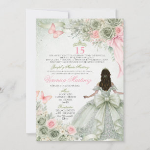 Invitation Spanish Sage Vert & Rose Princesse Floral 15 Ans