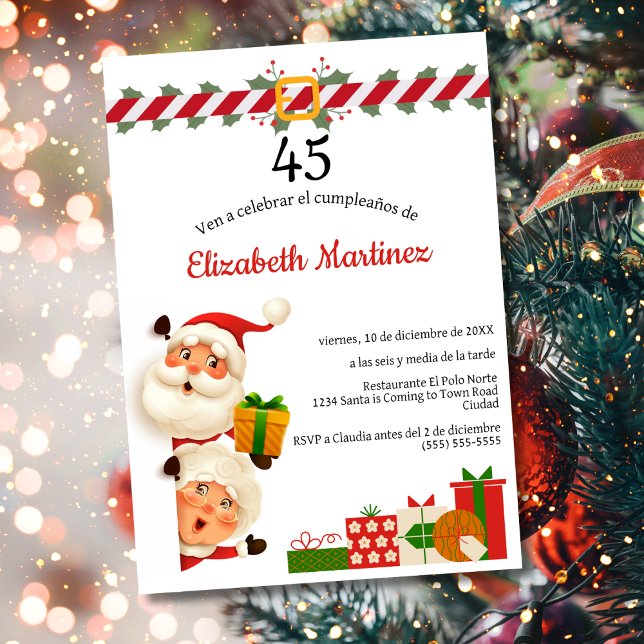 Invitation Spanish Santa & Mrs Claus Noël 45e Anniversaire  (Créateur téléchargé)
