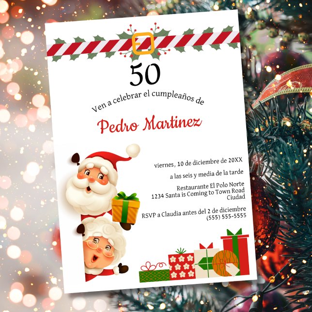 Invitation Spanish Santa & Mrs Claus Noël 50e Anniversaire  (Créateur téléchargé)