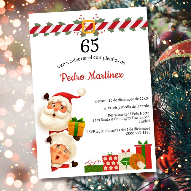 Invitation Spanish Santa & Mrs Claus Noël 65e Anniversaire  (Créateur téléchargé)