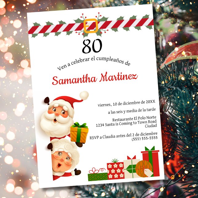 Invitation Spanish Santa & Mrs Claus Noël 80e Anniversaire  (Créateur téléchargé)