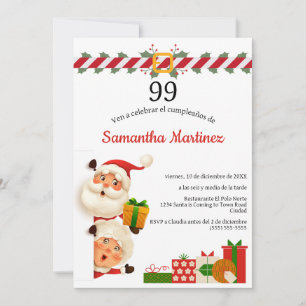 Invitation Spanish Santa & Mrs Claus Noël 99e Anniversaire
