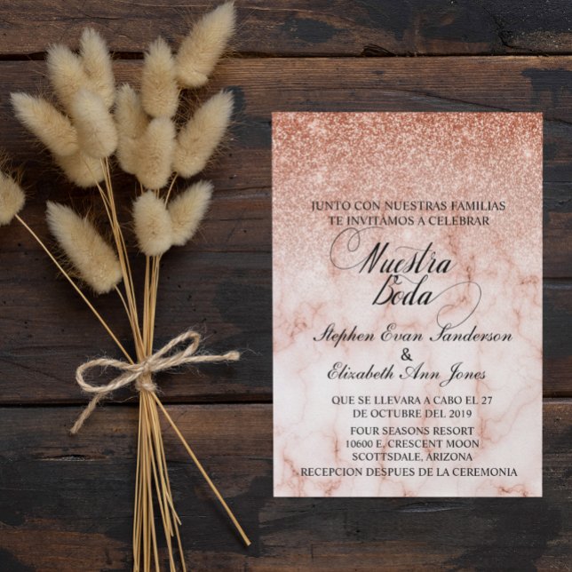 Invitation Spanish Wedding Rose Gold Glitter Marble Stylish (Créateur téléchargé)