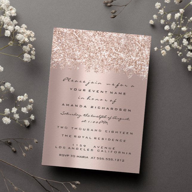 Invitation Spark Parties scintillant Confett Rose Gold Bridal (Créateur téléchargé)