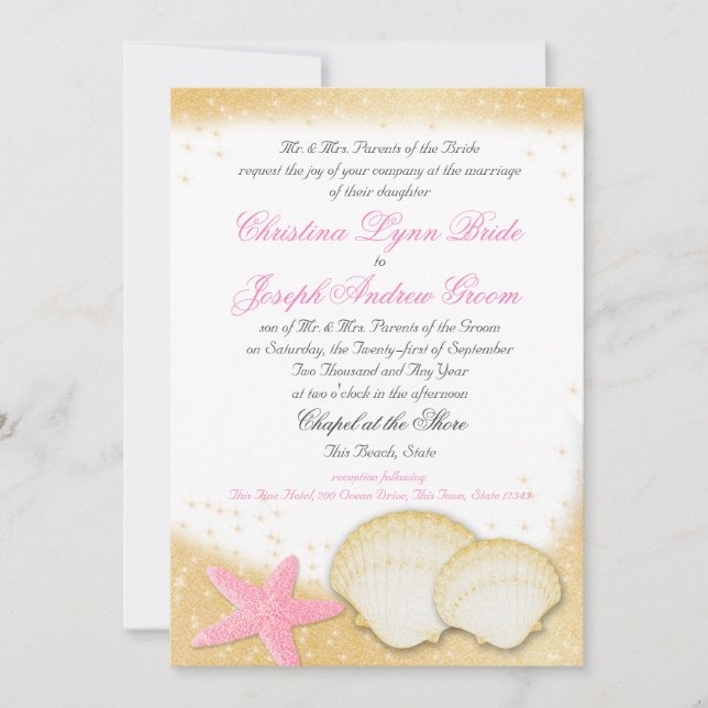 Invitation Sparkle Beach Sea Shells et Starfish (Devant)