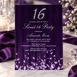 Invitation Sparkle Diamond Violet Argent Sweet 16