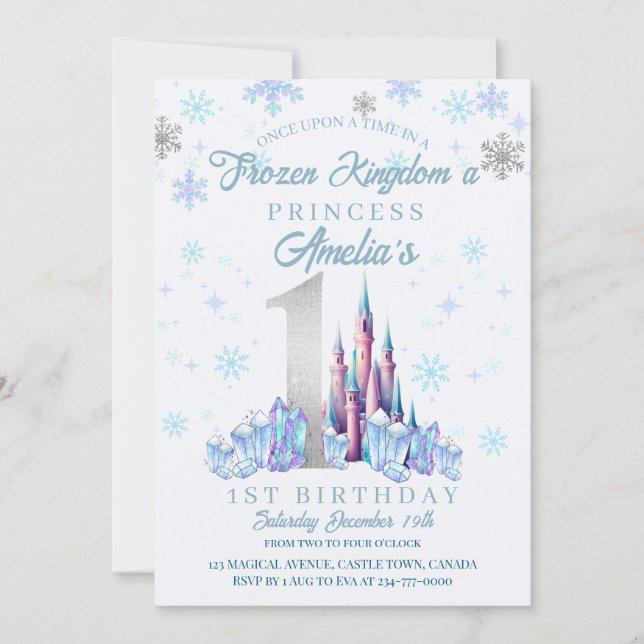 Invitation Sparkle Frozen Kingdom Château 1er Anniversaire (Devant)