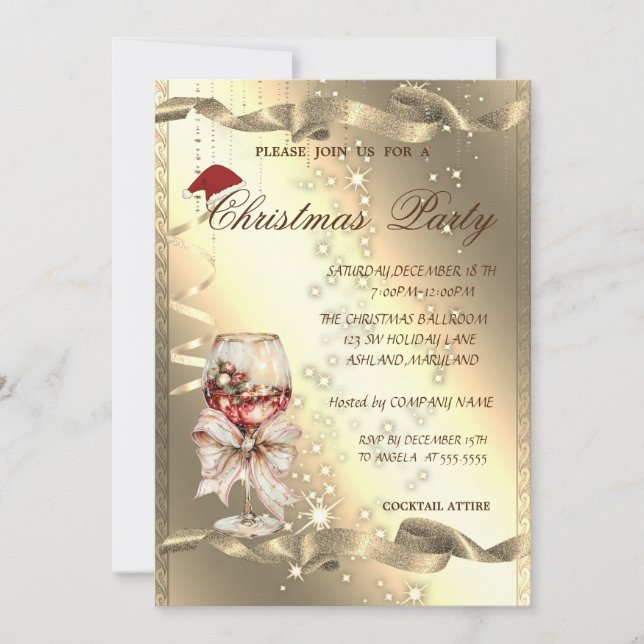 Invitation Sparkle Glass Bow Corporate Christmas Party, (Devant)