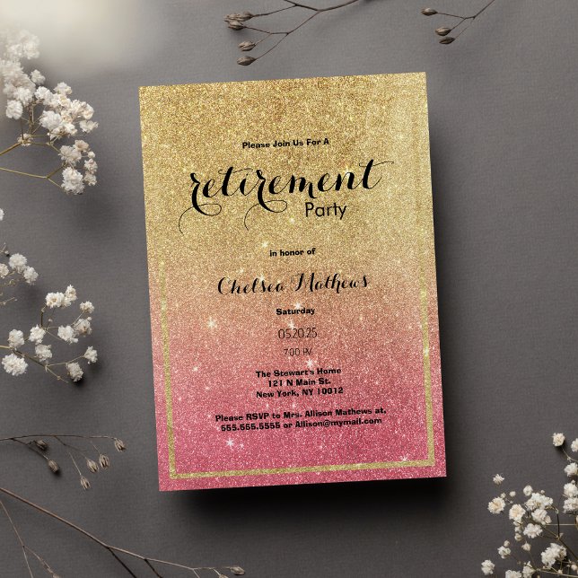 Invitation Sparkle Gold Pink Ombre Parties scintillant Parti  (Sparkle Gold Pink Ombre Glitter Retirement Party)