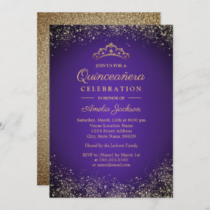 Invitation Sparkle Gold Purple Parties scintillant Quinceaner