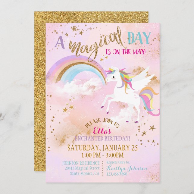 Invitation Sparkle Magique Unicorn Pegasus Anniversaire (Devant / Derrière)
