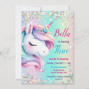 Invitation Sparkle Pastel Rainbow Unicorn Anniversaire Invita