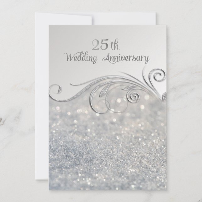 Invitation Sparkle Silver 25e Anniversaire de Mariage (Devant)