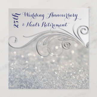 Invitation Sparkle Silver-IndigoText 25e anniversaire de mari