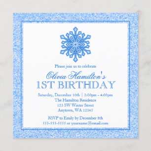 Invitation Sparkle Snowflake Blue 1er Anniversaire