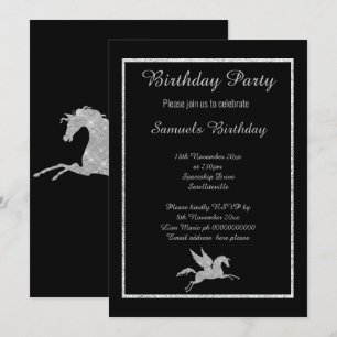 Invitation Sparkle Unicorn Arrière - plan noir Anniversaire