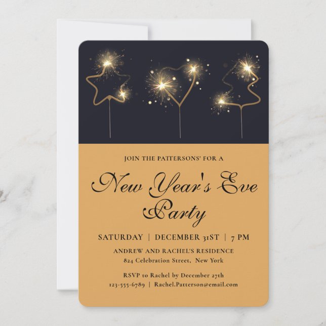 Invitation Sparkler New Year's Eve Party Modern Chic Holiday (Devant)