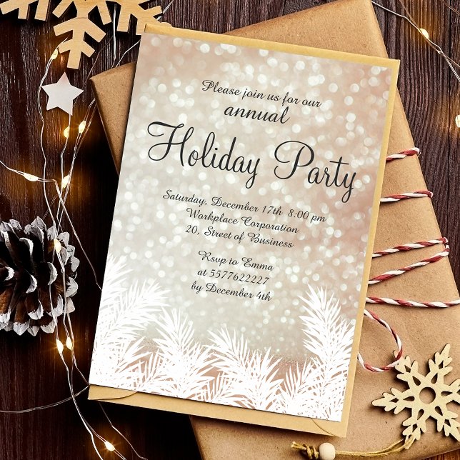 Invitation Sparkles bokeh hiver pins les vacances d'entrepris (Sparkles bokeh winter pine trees corporate holiday invitation)