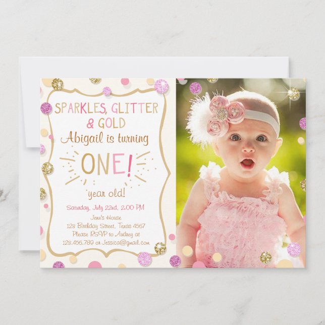 Invitation Sparkles Parties scintillant et Gold Birthday Invi (Devant)