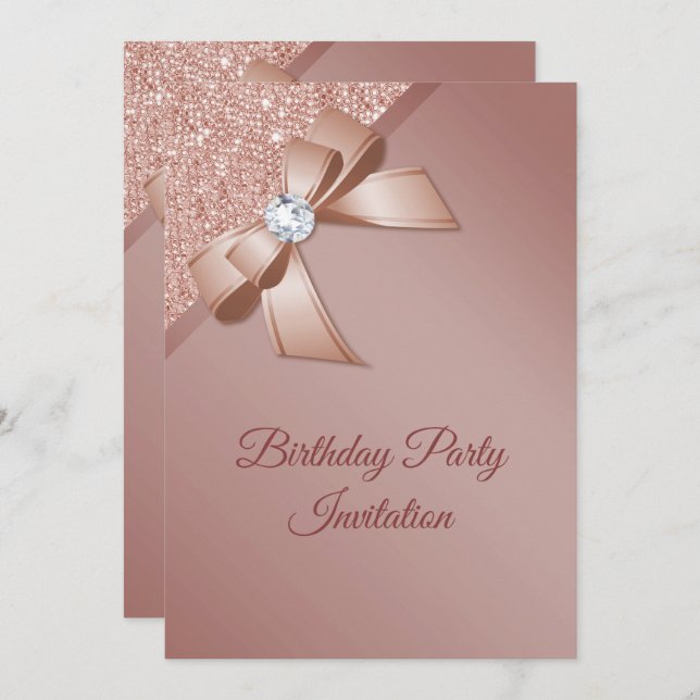Invitation Sparkles & Rose Gold Glamour Birthday (Devant / Derrière)