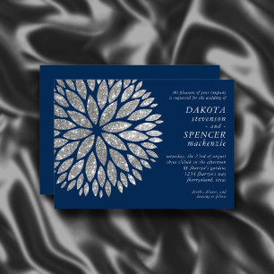 Invitation Sparkling Dahlia   Mariage gris argent bleu marine