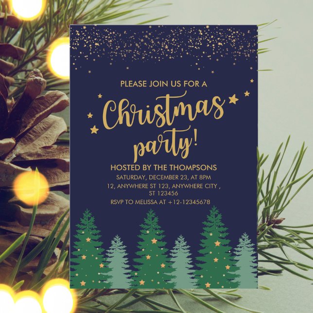 Invitation Sparkling Gold élégant Pine Tree Noël (Créateur téléchargé)