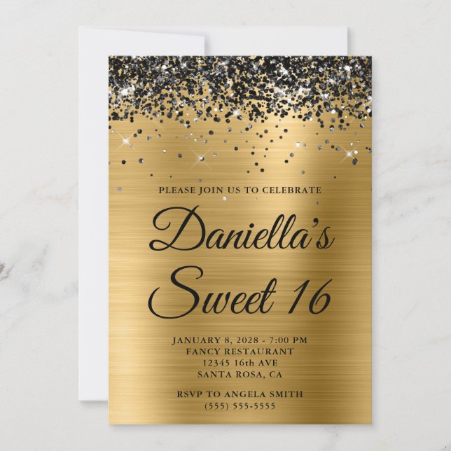 Invitation Sparkly Black Parties scintillant Gold Foil Sweet  (Devant)
