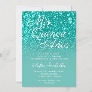 Invitation Sparkly Bokeh Parties scintillant Turquoise Ombre 
