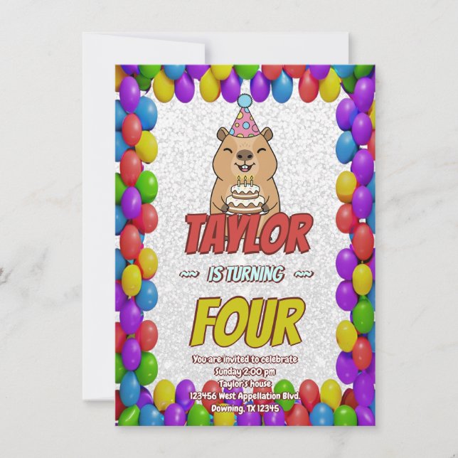 Invitation Sparkly Capybara Birthday Invite (Devant)