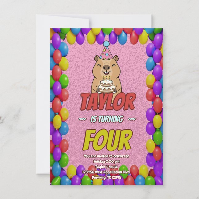 Invitation Sparkly Capybara Birthday Invite (Devant)