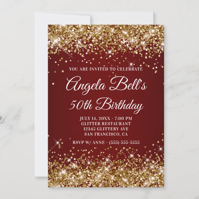 Invitation Sparkly Gold Parties scintillant Bourgogne Ombre 5 (Devant)