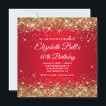 Invitation Sparkly Gold Parties scintillant Rouge Ombre 40e a<br><div class="desc">Une élégante invitation au monogramme de 40e anniversaire pour elle. Faux parties scintillant or glam girly avec scintillants contre une image sombre et rouge foncé. On peut customiser sur le dos le monogramme noir et blanc de la calligraphie florissante classique. Une belle invitation pour votre cousin pour son fabuleux quarantième...</div>