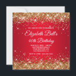 Invitation Sparkly Gold Parties scintillant Rouge Ombre 40e a<br><div class="desc">Une élégante invitation au monogramme de 40e anniversaire pour elle. Faux parties scintillant or glam girly avec scintillants contre une image sombre et rouge foncé. On peut customiser sur le dos le monogramme noir et blanc de la calligraphie florissante classique. Une belle invitation pour votre cousin pour son fabuleux quarantième...</div>