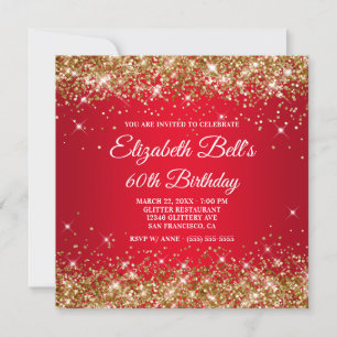 Invitation Sparkly Gold Parties scintillant Rouge Ombre 60e a
