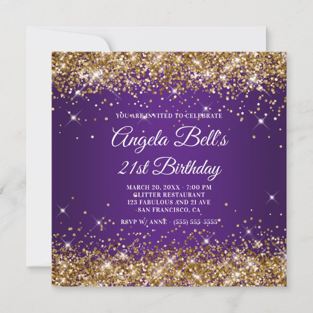 Invitation Sparkly Gold Parties scintillant Royal Purple 21e  (Devant)