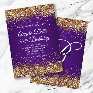 Invitation Sparkly Gold Parties scintillant Royal Purple 50e