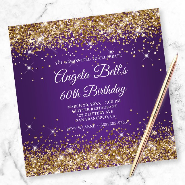 Invitation Sparkly Gold Parties scintillant Royal Purple 60e  (Créateur téléchargé)